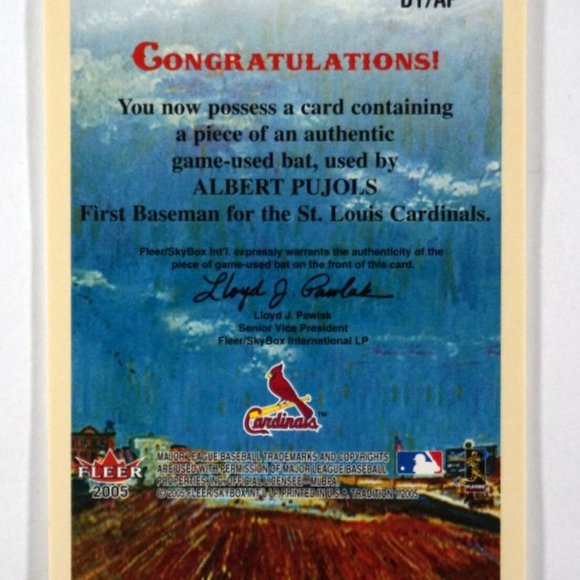 2005 Fleer Tradition Albert Pujols Diamond Tributes Game Used Bat Card Cardinals - Picture 3 of 3